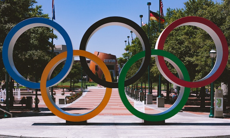 Olympic Rings in sunny street